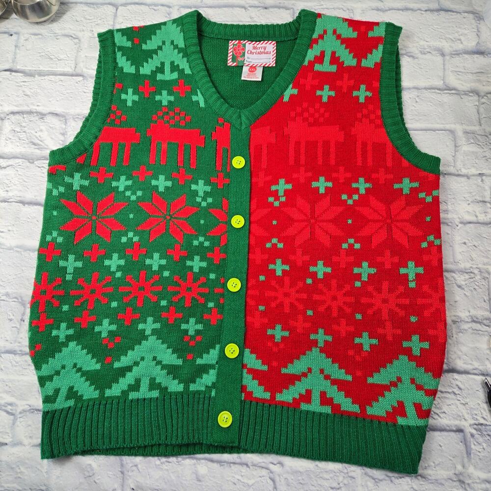 Women's Merry Christmas Ugly Christmas Sweater Vest Faux Button Front size XXL